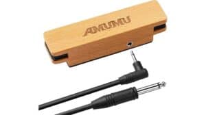 Wooden guitar slide with cable and connector for musical instrument effects, branded "UMUMAY".