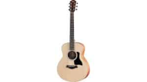 Natural wood acoustic guitar with black pickguard and classic design, ideal for musicians and music enthusiasts. Perfect for performances, practice, and recording in professional or home settings.
