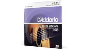 Premium D'Addario acoustic guitar strings packaging for high-quality sound and tone.