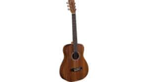 Smooth wooden acoustic guitar with cutaway body for easy access to higher frets, featuring high-quality craftsmanship ideal for music lovers and professional musicians.