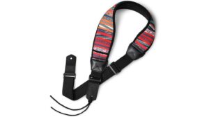 Brightly patterned camera neck strap with adjustable length, ideal for photography enthusiasts and tech lovers who seek stylish, durable, and functional gear.