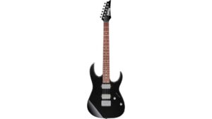 High-quality electric guitar with black body, rosewood fingerboard, and powerful pickups suitable for rock and metal music. Perfect for musicians seeking performance and style.
