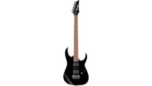 High-quality electric guitar featuring a sleek black design, multiple pickups, and a modern look, ideal for rock and metal music enthusiasts.
