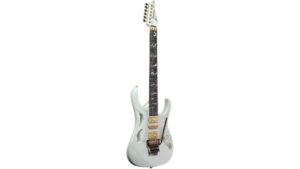 Stylish white electric guitar featuring black musical notes on the fretboard with gold hardware, perfect for music lovers and performers seeking distinctive stage presence.