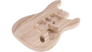 Veneer wood guitar-shaped cutting board or decor piece, crafted from smooth, natural wood, ideal for guitar lovers or unique home decor ideas.