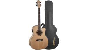 High-quality acoustic guitar with wooden body and black instrument case from Techapel, perfect for musicians and beginners seeking musical instruments.