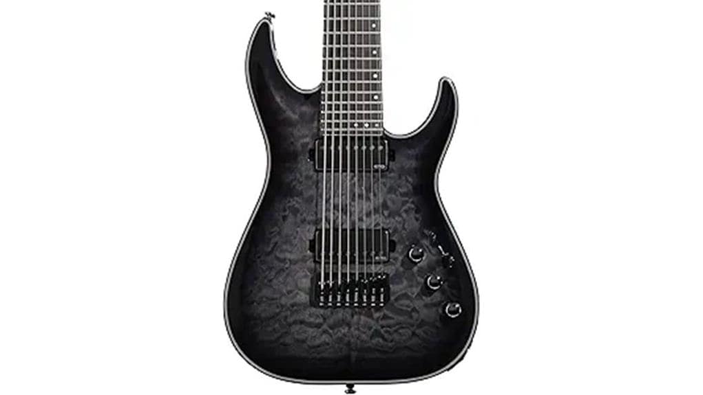 High-quality electric guitar featuring a black quilted maple top, double-cutaway design, and advanced pickups for versatile sound. An ideal choice for rock, metal, and professional music performances.