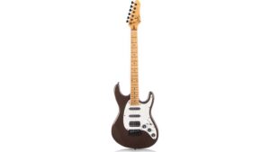High-quality black and white electric guitar with maple fretboard, designed for professional musicians and enthusiasts, perfect for stage performances and studio recordings.