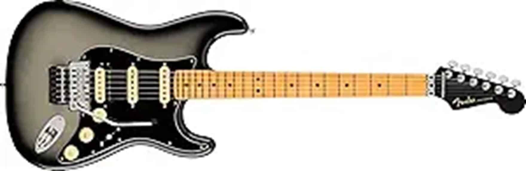 High-quality electric guitar featuring a sleek black finish, maple neck, and multiple control knobs, perfect for musicians seeking versatile sound options.