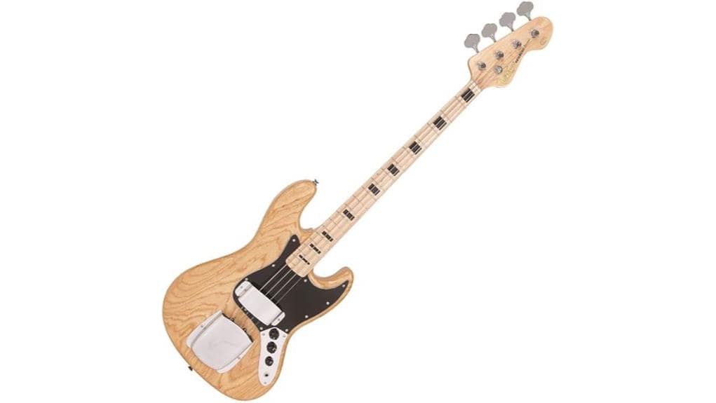 High-quality electric bass guitar featuring a natural wood body, maple neck, and modern pickups for versatile sound. Perfect for musicians seeking durability and exceptional sound quality.